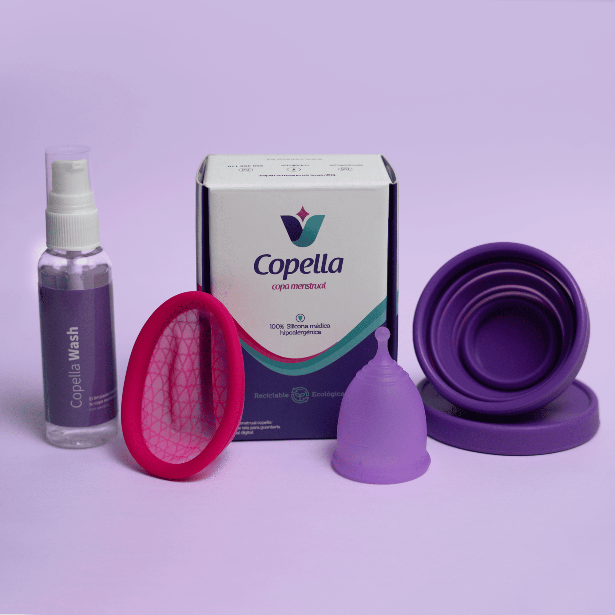 <p><span lang="ES-MX"><strong>El Kit incluye:</strong>&nbsp; Disco, copa, taza y Limpiador</span></p>
<ul>
<li><span lang="ES-MX">Nuestros disco y copa menstrual est&aacute;n certificada como producto hipoalerg&eacute;nico, cumpliendo con todas las certificaciones: ISO, FDA,SGS. Viene en diferentes tallas (para personas que han dado a luz de forma natural y para personas que no).</span></li>
<li>La taza esterilizadora es un complemento perfecto para poder desinfectar tu copa o disco menstrual, es pr&aacute;ctica, plegable y resistente al calor. Disponible en diferentes colores (Rosado, Turquesa y Morado).</li>
<li>Copella Cleaner es un limpiador que te ayudara a que tu copa no se pigmente rapidamente por el exceso de hierro que hay en nuestro flujo menstrual, el uso es super sencillo lavas tu copa o disco por todos los lados, agujeros y pliegues antes de cada desinfeccion.</li>
</ul>